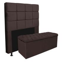 Kit Cabeceira + Calçadeira Baú Espanha 160cm Queen Size Para Cama Box material sintético Marrom - Gat Magazine