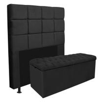 Kit Cabeceira + Calçadeira Baú Espanha 90cm Solteiro Para Cama Box Suede Preto - Gat Magazine