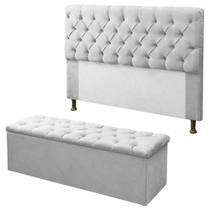 Kit Cabeceira + Calçadeira Baú Mirage Casal 140cm Branco - LM DECOR