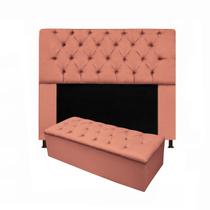 Kit Cabeceira + Calçadeira Baú Mirage Casal 140cm Suede Coral - DL Decor