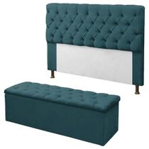 Kit Cabeceira + Calçadeira Baú Mirage King 195cm Azul Turquesa