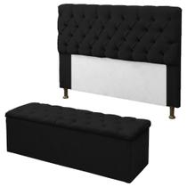 Kit Cabeceira + Calçadeira Baú Mirage Queen 160cm Preto - DL Decor