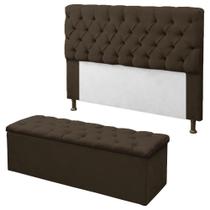 Kit Cabeceira + Calçadeira Baú Mirage Queen 160cm Suede Marrom - DL Decor