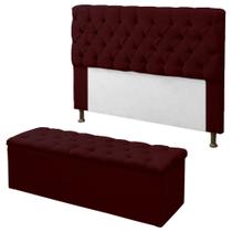 Kit Cabeceira + Calçadeira Baú Mirage Queen 160cm Vermelho Bordo - LM DECOR Kit Cabeceira + Calçadeira Baú Mirage Queen 160cm Vermelho Bordo - LM DECOR