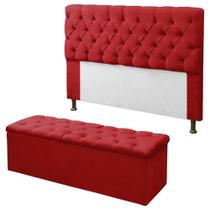 Kit Cabeceira + Calçadeira Baú Mirage Solteiro 90cm Suede Vermelho - DL Decor