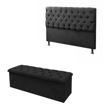 Kit Cabeceira + Calçadeira Baú Queen 160cm Preto - Fábrica de tudo