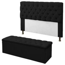 Kit Cabeceira + Calçadeira Baú Sofia Solteiro 90cm material sintético Preto - LM DECOR