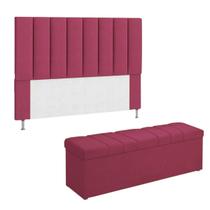 Kit Cabeceira + Calçadeira Cama Queen Size 160 Cm Carla Veludo Azul Marinho - Kimi Design