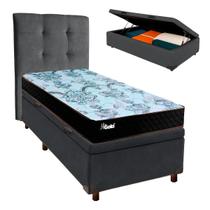 Kit Cabeceira + Cama Box Bau + Colchão Solteiro Molas Ensacadas Life Gold Paropas