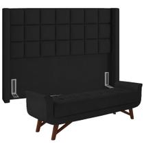 Kit Cabeceira Cama Box Casal 140 cm Paris com Puff Recamier Itália Veludo Preto - Lyam