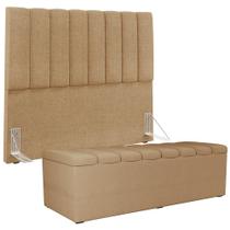 Kit Cabeceira Cama Box Casal 140cm Calçadeira Recamier Baú Dália W01 Linho Bege Escuro - Lyam Decor Kit Cabeceira Cama Box Casal 140cm Calçadeira Recamier Baú Dália W01 Linho Bege Escuro - Lyam Decor