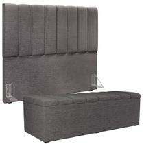 Kit Cabeceira Cama Box Casal 140cm Calçadeira Recamier Baú Dália W01 Linho Cinza Escuro - Lyam Decor Kit Cabeceira Cama Box Casal 140cm Calçadeira Recamier Baú Dália W01 Linho Cinza Escuro - Lyam Decor