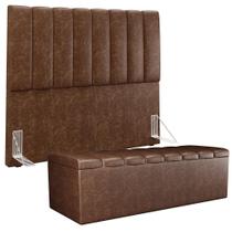 Kit Cabeceira Cama Box Casal 140cm Calçadeira Recamier Baú Dália W01 Material Sintético Marrom - Lyam Decor Kit Cabeceira Cama Box Casal 140cm Calçadeira Recamier Baú Dália W01 Material Sintético Marrom - Lyam Decor