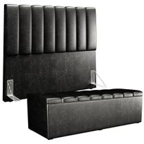 Kit Cabeceira Cama Box Casal 140cm Calçadeira Recamier Baú Dália W01 material sintético Preto - Lyam Decor Kit Cabeceira Cama Box Casal 140cm Calçadeira Recamier Baú Dália W01 material sintético Preto - Lyam Decor