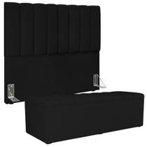 Kit Cabeceira Cama Box Casal 140cm Com Calçadeira Recamier Baú Dália W01 Facto Preto - Lyam Decor Kit Cabeceira Cama Box Casal 140cm Com Calçadeira Recamier Baú Dália W01 Facto Preto - Lyam Decor