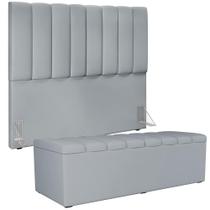 Kit Cabeceira Cama Box Casal 140cm Com Calçadeira Recamier Baú Dália W01 Suede Cinza - Lyam Decor Kit Cabeceira Cama Box Casal 140cm Com Calçadeira Recamier Baú Dália W01 Suede Cinza - Lyam Decor