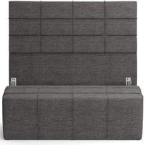 Kit Cabeceira Cama Box Casal 140cm Com Calçadeira Roma W01 Linho Cinza Escuro - Lyam