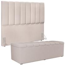 Kit Cabeceira Cama Box Casal 140cm e Calçadeira Recamier Baú Dália W01 Linho Cru - Lyam Decor