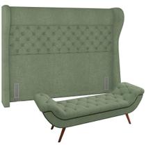 Kit Cabeceira Cama Box Casal 160 cm Madrid com Puff Recamier Santorini Bouclê Oliva - Lyam Decor