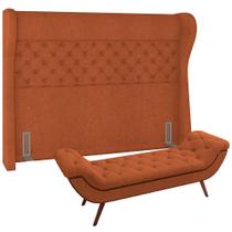 Kit Cabeceira Cama Box Casal 160 cm Madrid com Puff Recamier Santorini Bouclê Terracota - Lyam Decor