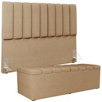 Kit Cabeceira Cama Box Casal King 195cm com Calçadeira Baú Dália W01 Linho Bege Escuro - Lyam Kit Cabeceira Cama Box Casal King 195cm com Calçadeira Baú Dália W01 Linho Bege Escuro - Lyam