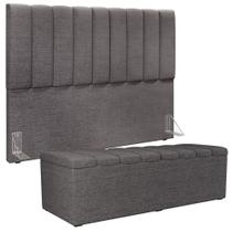 Kit Cabeceira Cama Box Casal King 195cm com Calçadeira Baú Dália W01 Linho Cinza Escuro - Lyam Kit Cabeceira Cama Box Casal King 195cm com Calçadeira Baú Dália W01 Linho Cinza Escuro - Lyam