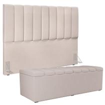 Kit Cabeceira Cama Box Casal King 195cm Com Calçadeira Baú Dália W01 Linho Cru - Lyam Kit Cabeceira Cama Box Casal King 195cm Com Calçadeira Baú Dália W01 Linho Cru - Lyam
