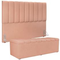 Kit Cabeceira Cama Box Casal King 195cm com Calçadeira Baú Dália W01 Linho Rosê - Lyam Kit Cabeceira Cama Box Casal King 195cm com Calçadeira Baú Dália W01 Linho Rosê - Lyam
