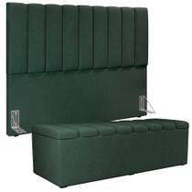 Kit Cabeceira Cama Box Casal King 195cm com Calçadeira Baú Dália W01 Linho Verde Musgo - Lyam Kit Cabeceira Cama Box Casal King 195cm com Calçadeira Baú Dália W01 Linho Verde Musgo - Lyam