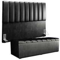 Kit Cabeceira Cama Box Casal King 195cm Com Calçadeira Baú Dália W01 material sintético Preto - Lyam Kit Cabeceira Cama Box Casal King 195cm Com Calçadeira Baú Dália W01 material sintético Preto - Lyam