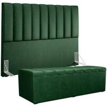 Kit Cabeceira Cama Box Casal King 195cm Com Calçadeira Baú Dália W01 material sintético Verde Musgo - Lyam Kit Cabeceira Cama Box Casal King 195cm Com Calçadeira Baú Dália W01 material sintético Verde Musgo - Lyam