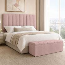 Kit Cabeceira Cama Box Casal King 195cm e Calçadeira Recamier Baú Dália W01 Linho Rosa - Lyam Decor Kit Cabeceira Cama Box Casal King 195cm e Calçadeira Recamier Baú Dália W01 Linho Rosa - Lyam Decor