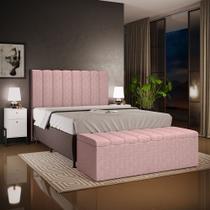 Kit Cabeceira Cama Box Casal King 195cm e Calçadeira Recamier Baú Dália W01 Linho Rosa - Lyam Decor Kit Cabeceira Cama Box Casal King 195cm e Calçadeira Recamier Baú Dália W01 Linho Rosa - Lyam Decor