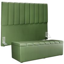 Kit Cabeceira Cama Box Casal Queen 160cm Calçadeira Baú Dália W01 Facto Verde Musgo - Lyam Decor