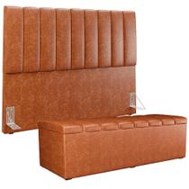 Kit Cabeceira Cama Box Casal Queen 160cm Calçadeira Baú Dália W01 Material Sintético Camel - Lyam Decor