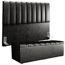 Kit Cabeceira Cama Box Casal Queen 160cm Calçadeira Baú Dália W01 Material Sintético Preto - Lyam Decor