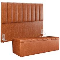 Kit Cabeceira Cama Box Casal Queen 160cm Calçadeira Baú Dália W01 Sintético Camel - Lyam Decor