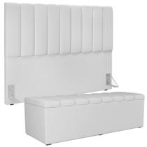 Kit Cabeceira Cama Box Casal Queen 160cm Com Calçadeira Baú Dália W01 Facto Branco - Lyam Decor