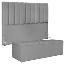 Kit Cabeceira Cama Box Casal Queen 160cm Com Calçadeira Baú Dália W01 Facto Cinza - Lyam Decor