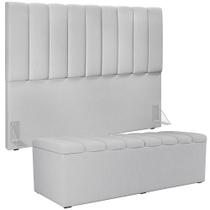 Kit Cabeceira Cama Box Casal Queen 160cm Com Calçadeira Baú Dália W01 Linho Cinza - Lyam Decor