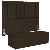 Kit Cabeceira Cama Box Casal Queen 160cm Com Calçadeira Baú Dália W01 Suede Marrom - Lyam Decor