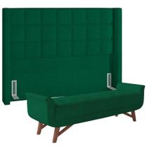 Kit Cabeceira Cama Box Paris 140 cm com Puff Recamier Itália P05 Bouclê Verde - Lyam Decor Kit Cabeceira Cama Box Paris 140 cm com Puff Recamier Itália P05 Bouclê Verde - Lyam Decor