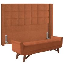 Kit Cabeceira Cama Box Paris 195 cm com Puff Recamier Itália P05 Bouclê Terracota - Lyam Decor
