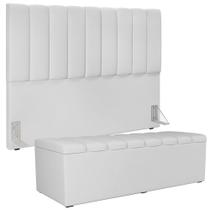 Kit Cabeceira Cama Box Queen 160cm Com Calçadeira Baú Dália W01 Facto Branco - Lyam Decor Kit Cabeceira Cama Box Queen 160cm Com Calçadeira Baú Dália W01 Facto Branco - Lyam Decor