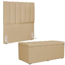 Kit Cabeceira Cama Box Solteiro 100cm Com Calçadeira Baú Dália W01 Linho Bege Escuro - Lyam Decor Kit Cabeceira Cama Box Solteiro 100cm Com Calçadeira Baú Dália W01 Linho Bege Escuro - Lyam Decor