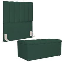 Kit Cabeceira Cama Box Solteiro 100cm Com Calçadeira Baú Dália W01 Linho Verde Musgo - Lyam Decor