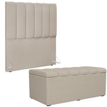 Kit Cabeceira Cama Box Solteiro 100cm Com Calçadeira Recamier Baú Dália W01 Linho Bege - Lyam Decor Kit Cabeceira Cama Box Solteiro 100cm Com Calçadeira Recamier Baú Dália W01 Linho Bege - Lyam Decor