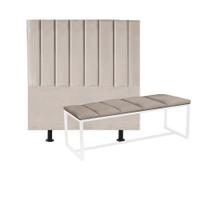 Kit Cabeceira Carla e Calçadeira Industrial 100cm Solteiro Box Ferro Branco Suede Bege - Ahazzo Móveis