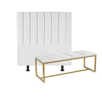 Kit Cabeceira Carla e Calçadeira Industrial 100cm Solteiro Box Ferro Dourado Suede Branco - Ahz Móveis