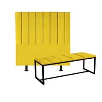 Kit Cabeceira Carla e Calçadeira Industrial 100cm Solteiro Box Ferro Preto material sintético Amarelo - Ahz Móveis